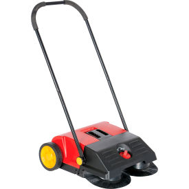 Small Gear Driven Double Brush Manual Sweeper, 6 Gallon Capacity, Red/Black