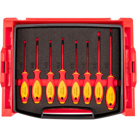 8 Piece Insulated Phillips, Slotted & Square Screwdriver Set with Open Top Drawer & Rack