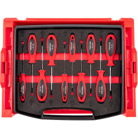 10 Piece Phillips & Slotted Screwdriver Set with Open Top Drawer & Rack