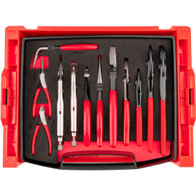 12 Piece Gripping, Cutting, and Locking Pliers Set with Open Top Drawer and Rack