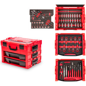 127 Piece Socket and Ratchet, Screwdriver, and Pliers Set in Modular Stacking Tool Box