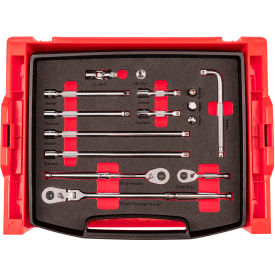 3/8" Drive Ratchet and Accessories Set with Open Top Drawer and Rack, 15 Piece