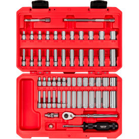 1/4" Drive Shallow & Deep 12 Point Socket & Ratchet Set with Case, 56 Piece