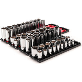 1/2'' Drive Shallow & Deep 6-Point Socket Set with Rails & Trays, 78 Pieces