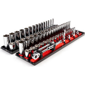3/8" Drive Shallow & Deep 6-Point Socket & Ratchet Set with Rails & Trays, 74-Piece