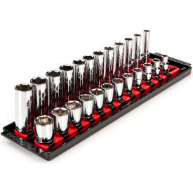 3/8'' Drive Shallow & Deep 6-Point Socket Set with Rails & Tray, 24 Pieces