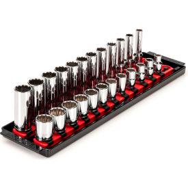 3/8'' Drive Shallow & Deep 12-Point Socket Set with Rails & Tray, 24 Pieces
