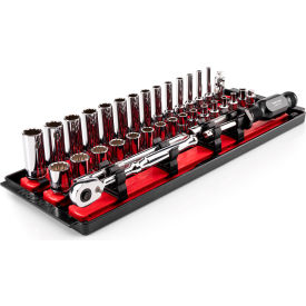 1/4" Drive Shallow & Deep 12 Point Socket & Ratchet Set with Rails & Tray, 35 Piece