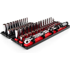 1/4" Drive Shallow & Deep 12 Point Socket & Ratchet Set with Rails & Trays, 57 Piece