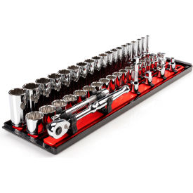 3/8" Drive Shallow & Deep 12 Point Socket & Ratchet Set with Rails & Tray, 44 Piece