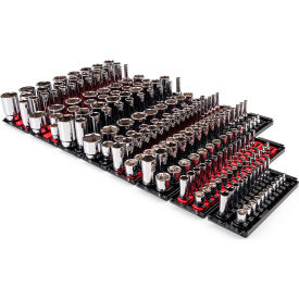 1/4", 3/8", 1/2" Drive Shallow & Deep 6 Point Socket Set with Rails & Trays 214 Piece