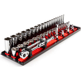 3/8" Drive Shallow & Deep 6 Point Socket & Ratchet Set with Rails & Tray, 44 Piece