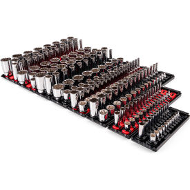 1/4", 3/8", 1/2" Drive Shallow & Deep 12 Point Socket Set with Rails & Trays 214 Piece