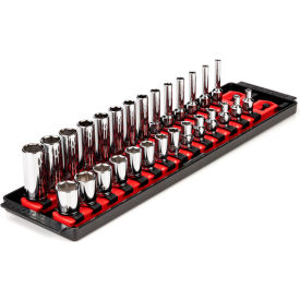1/4" Drive Shallow & Deep 6 Point Socket Set with Rails & Tray, 28 Piece