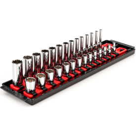 1/4" Drive Shallow & Deep 12 Point Socket Set with Rails & Tray, 28 Piece