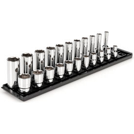 1/2'' Drive Shallow & Deep 6-Point Socket Set with Rails & Trays, 22 Pieces