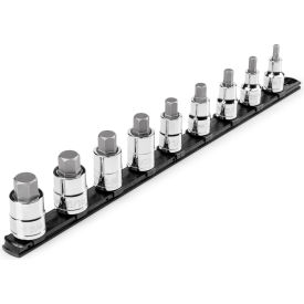 1/2" Drive Hex Bit Socket Set with Rail, 9 Piece