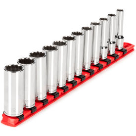 3/8'' Drive Deep 12-Point Socket Set with Rail, 12 Pieces