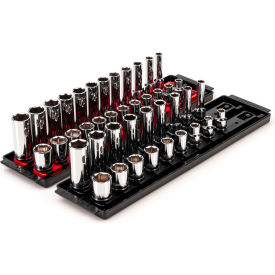 3/8'' Drive Shallow & Deep 6-Point Socket Set with Rails & Tray, 42 Pieces