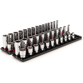 1/2'' Drive Shallow & Deep 6-Point Socket Set with Rails & Trays, 52 Pieces