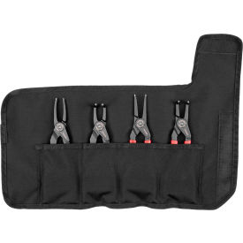 9" 0.090" Tip Size Internal and External Retaining Ring Pliers with Roll, 4 Piece Set