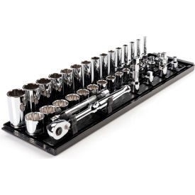 3/8" Drive Shallow & Deep 12 Point Socket & Ratchet Set with Rails & Tray, 36 Piece