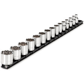 3/8'' Drive Shallow 12-Point Socket Set with Rail, 15 Pieces