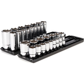 1/2'' Drive Shallow & Deep 6-Point Socket Set with Rails & Trays, 32 Pieces