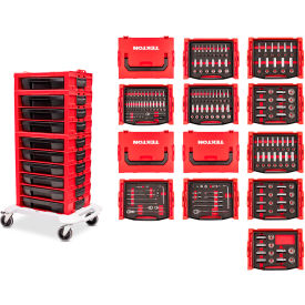 1/4, 3/8, 1/2'' Drive Deep 12-Point Socket & Ratchet Set in Modular Tool Cart, 250 Pieces