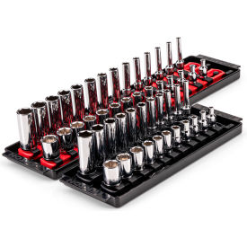 1/4" Drive Shallow & Deep 6 Point Socket Set with Rails & Trays, 50 Piece
