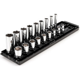 3/8'' Drive Shallow & Deep 6-Point Socket Set with Rails & Tray, 18 Pieces