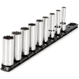 3/8'' Drive Deep 12-Point Socket Set with Rail, 9 Pieces