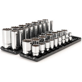 1/2'' Drive Shallow & Deep 12-Point Socket Set with Rails & Trays, 32 Pieces