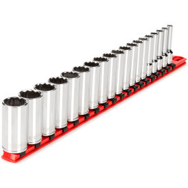 3/8'' Drive Deep 12-Point Socket Set with Rail, 19 Pieces