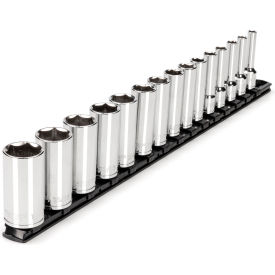 3/8'' Drive Deep 6-Point Socket Set with Rail, 15 Pieces