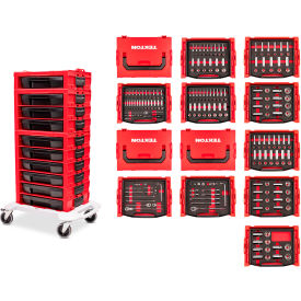 1/4, 3/8, 1/2'' Drive Deep 6-Point Socket & Ratchet Set in Modular Tool Cart, 250 Pieces