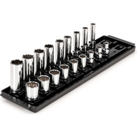 3/8'' Drive Shallow & Deep 12-Point Socket Set with Rails & Tray, 18 Pieces
