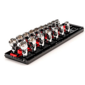 3/8'' Drive Shallow 6-Point Universal Joint Socket Set with Rails & Tray, 17 Pieces