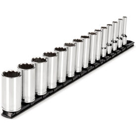 3/8'' Drive Deep 12-Point Socket Set with Rail, 15 Pieces
