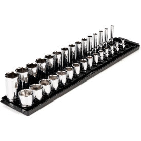 3/8'' Drive Shallow & Deep 6-Point Socket Set with Rails & Tray, 30 Pieces