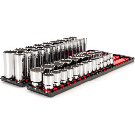 1/2'' Drive Shallow & Deep 12-Point Socket Set with Rails & Trays, 46 Pieces