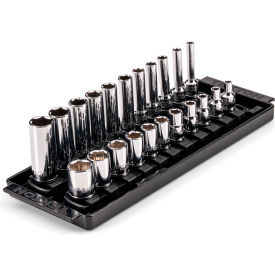 1/4" Drive Shallow & Deep 6 Point Socket Set with Rails & Tray, 22 Piece