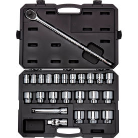 3/4'' Drive Shallow 6-Point Socket & Ratchet Set with Case, 24 Pieces