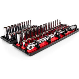1/4" Drive Shallow & Deep 6 Point Socket & Ratchet Set with Rails & Trays, 57 Piece