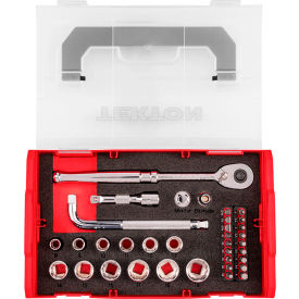 3/8" Drive 12 Point Socket, Bit, & Ratchet Set with Mini Stacking Tool Box 35 Piece