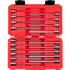 3/8'' Drive Long Hex Bit Socket Set with Case, 19 Pieces