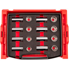 1/2" Metric Drive Shallow & Deep 12 Point Socket Set, Open Top Drawer & Rack, 16 Piece