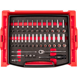 1/4" Drive Shallow Ratchet Set with Open Top Drawer & Rack, 58 Piece