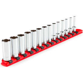 1/4" Drive Deep 12 Point Socket Set with Rail, 14 Piece