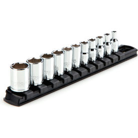 1/4" Drive Shallow 6 Point Socket Set with Rail, 11 Piece